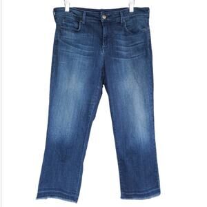 NYDJ Capri Jeans Size 12 Blue Med Wash Lift Tuck Technology Raw Hem Whiskered